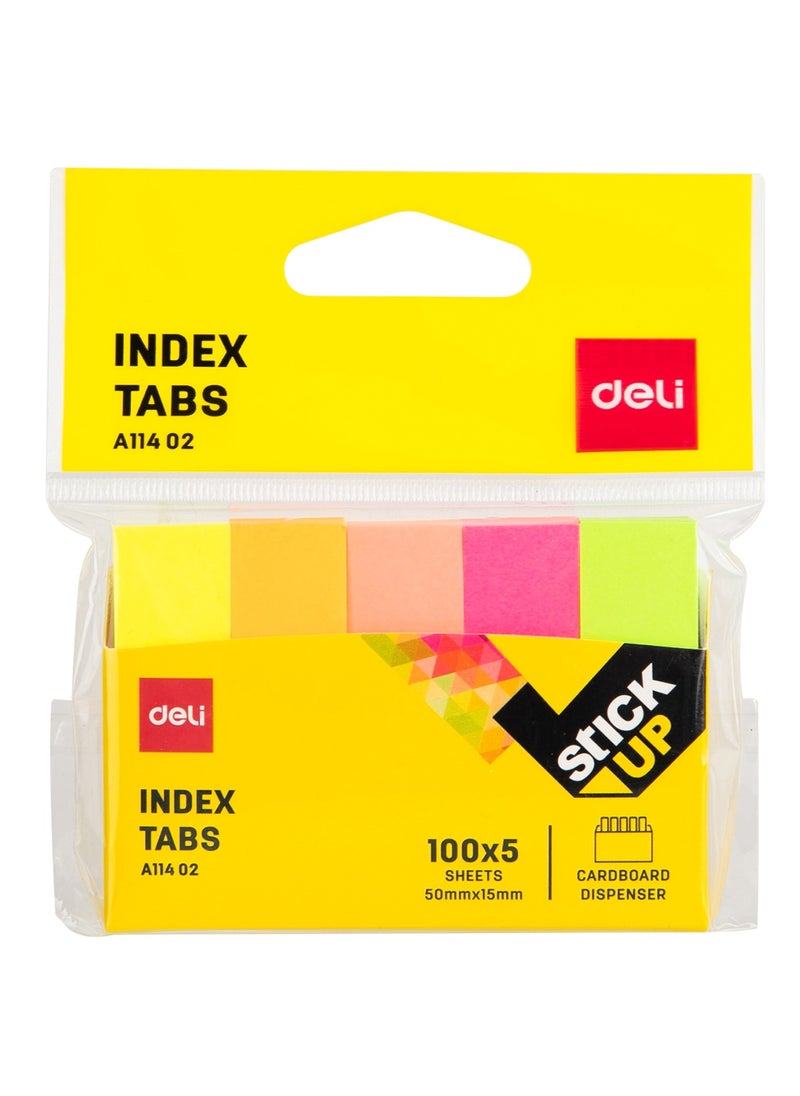 Deli - Deli A11402 Stick Up Index Tabs, 100x5 Sheets, 50mm x 15mm, Multi-Colour, Cardboard Dispenser - Image 1