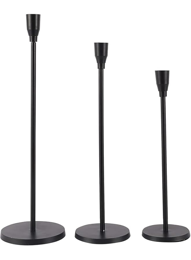 The Bros ATK_Matte White Candle Holders Set of 3 for Taper Candles, Decorative Candlestick Holder for Wedding, Dinning, Party, Fits 3/4 inch Thick Candle&Led Candles (3, BLACK, 15CM) - Image 1