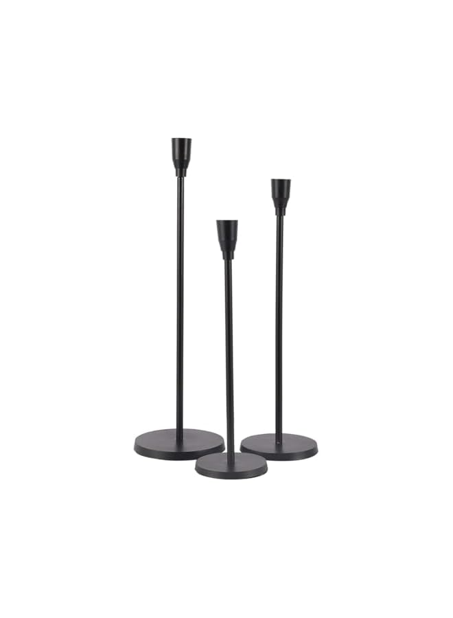 The Bros ATK_Matte White Candle Holders Set of 3 for Taper Candles, Decorative Candlestick Holder for Wedding, Dinning, Party, Fits 3/4 inch Thick Candle&Led Candles (3, BLACK, 15CM) - Image 2