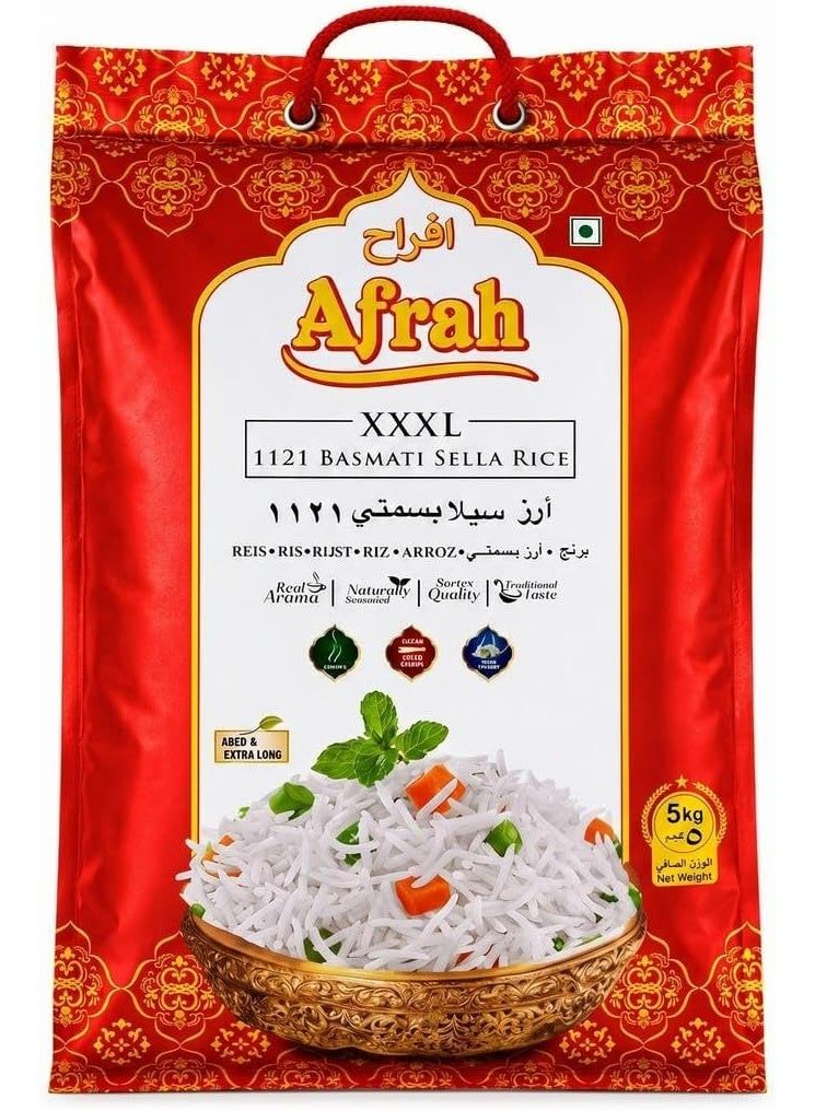 Afrah 1121 Basmati Sella Rice XXXL- 5kg- Extra Long Grain Premium Quality : Real Aromatic Naturally Seasoned Long-Grain Delight for Exquisite Traditional Taste