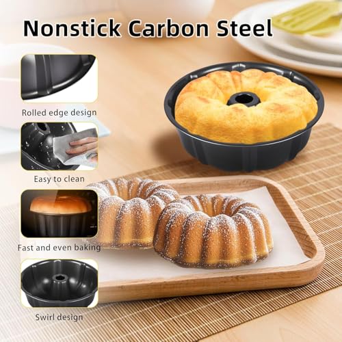 PureBake Non-Stick Bundt Cake Pan 8 Inch (20 cm) – Carbon Steel Fluted Tube Cake Tin, Heavy Duty Round Ring Mold for Pound Cake Baking, High Heat Resistant, Black - Image 2