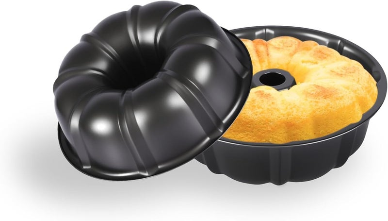 PureBake Non-Stick Bundt Cake Pan 8 Inch (20 cm) – Carbon Steel Fluted Tube Cake Tin, Heavy Duty Round Ring Mold for Pound Cake Baking, High Heat Resistant, Black - Image 1