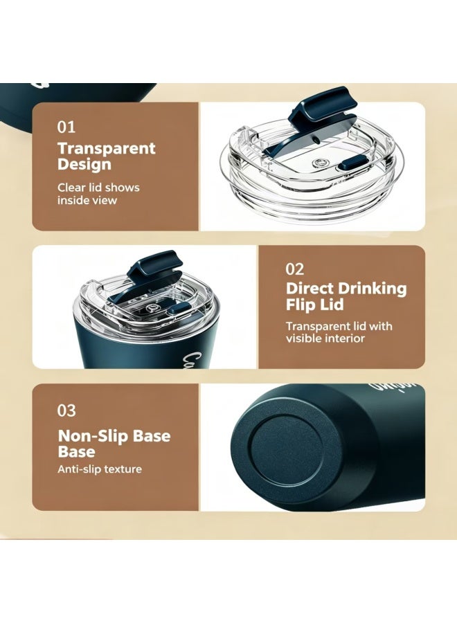 13 oz Double-Walled 304 Stainless Steel Insulated Travel Coffee Mug with Leakproof Flip Lid - Image 2