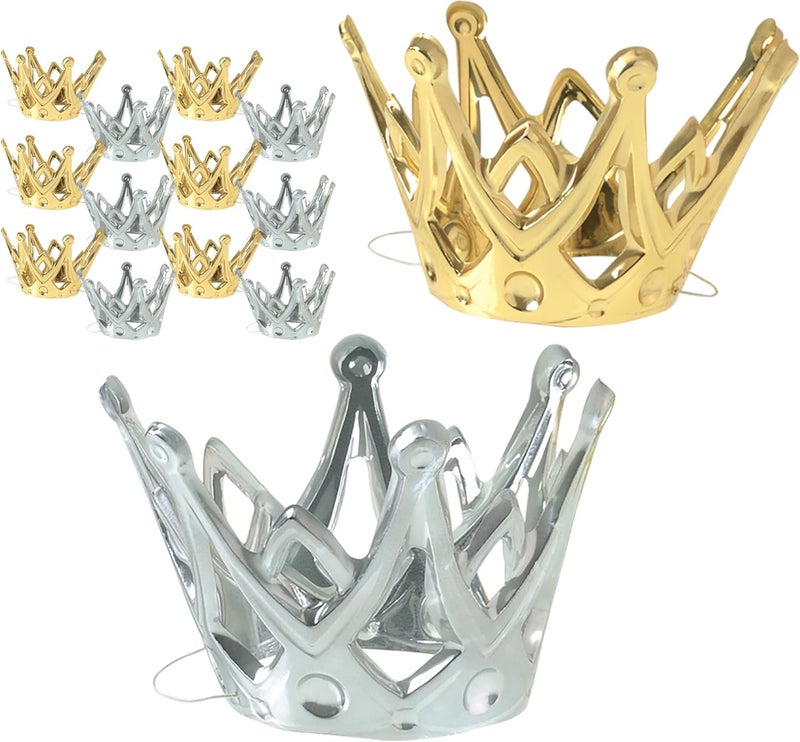 U.S. Toy Dozen Miniature Gold and Silver Party Crowns with Elastic Chin Strap - Image 1