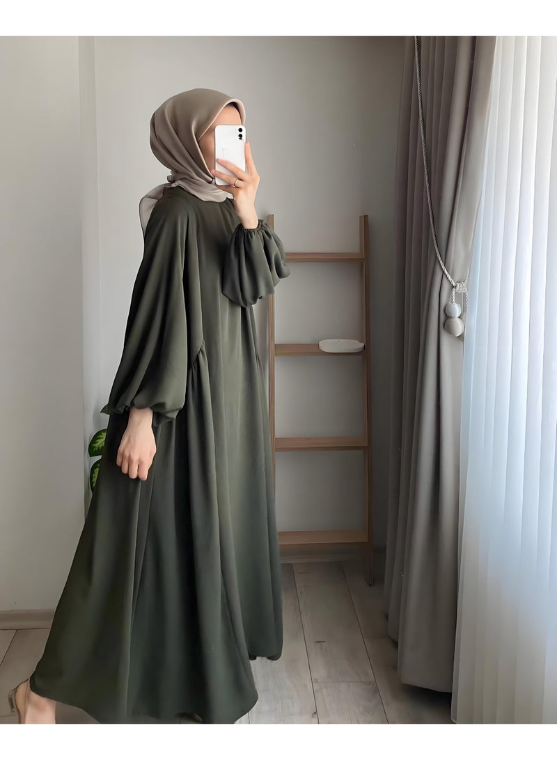Elegant Abaya Dress for Women - 1 Piece Dubai Islamic Prayer Gown with Lantern Sleeves for Eid  Ramadan - Image 1