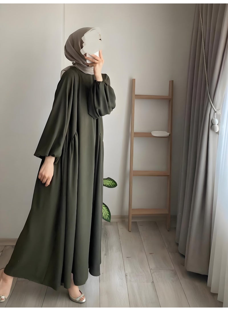 Elegant Abaya Dress for Women - 1 Piece Dubai Islamic Prayer Gown with Lantern Sleeves for Eid  Ramadan - Image 3