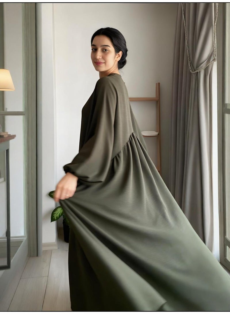 Elegant Abaya Dress for Women - 1 Piece Dubai Islamic Prayer Gown with Lantern Sleeves for Eid  Ramadan - Image 2