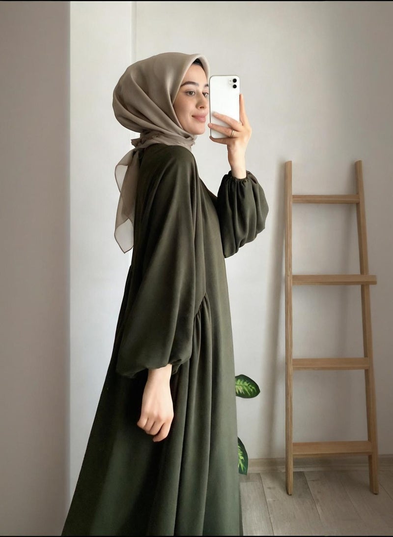 Elegant Abaya Dress for Women - 1 Piece Dubai Islamic Prayer Gown with Lantern Sleeves for Eid  Ramadan - Image 3
