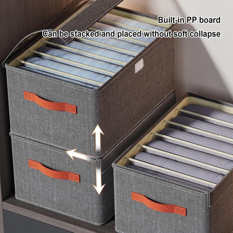 Ellnock Ellnock Large Wardrobe Clothes Organizer With LidFoldable Stackable Fabric Drawer Storage Box For Jeans Pants TShirts Sweater Scarves Bras Clothing Grey - Image 2