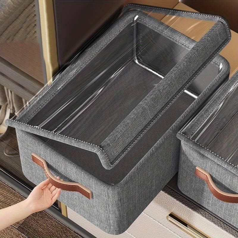 Ellnock Ellnock Large Wardrobe Clothes Organizer With LidFoldable Stackable Fabric Drawer Storage Box For Jeans Pants TShirts Sweater Scarves Bras Clothing Grey - Image 1