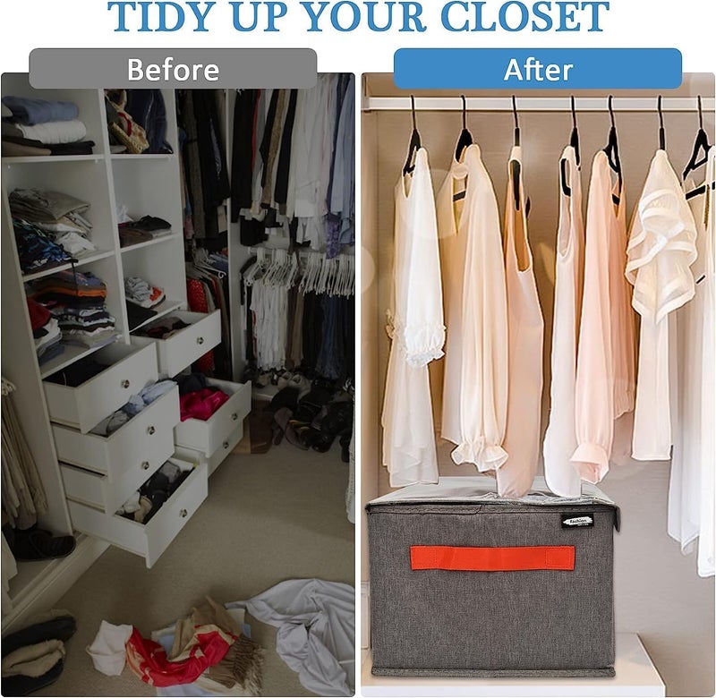 Ellnock Ellnock Large Wardrobe Clothes Organizer With LidFoldable Stackable Fabric Drawer Storage Box For Jeans Pants TShirts Sweater Scarves Bras Clothing Grey - Image 3