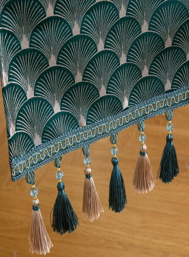 Mayler Yee Table Runner, Vintage Luxury Embroidered Floral Jacquard Damask Fabric with Multi-Tassels for Living Room Dresser Scarfs (Teal, 13x48Inch) - Image 5