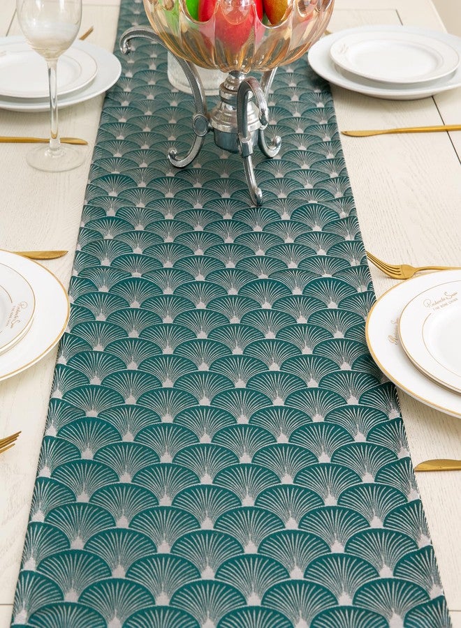 Mayler Yee Table Runner, Vintage Luxury Embroidered Floral Jacquard Damask Fabric with Multi-Tassels for Living Room Dresser Scarfs (Teal, 13x48Inch) - Image 3