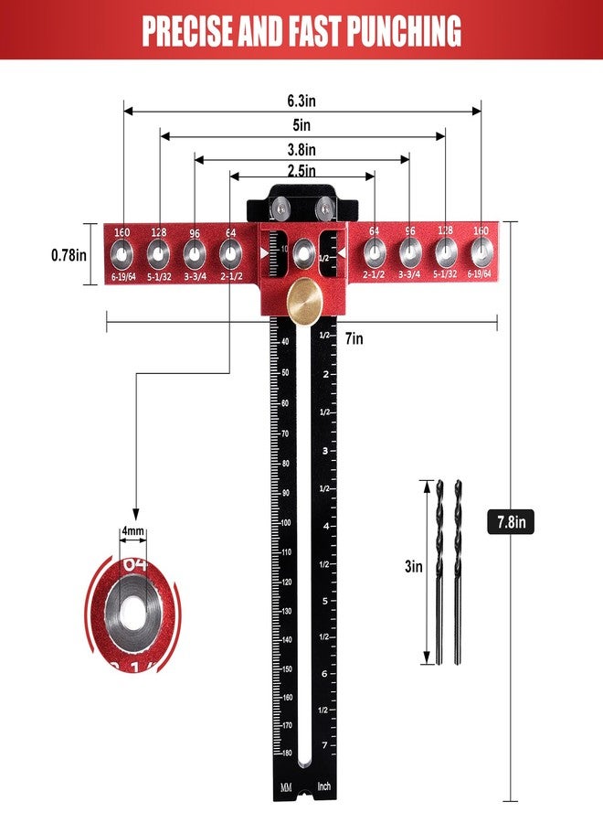 SLIIMU Cabinet Hardware Jig, Adjustable Cabinet Handle Template Tool 9 Holes, Aluminium Alloy Cabinet Jig Punch Locator, Precise Drill Guide Template Tool for Door and Drawer Knobs, Pulls Installation - Image 2