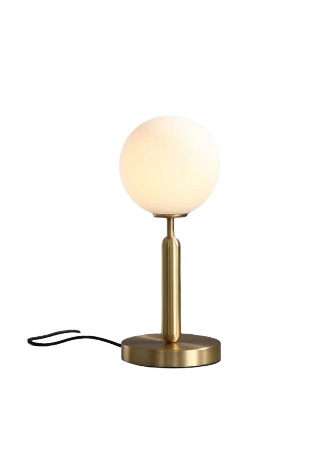 مصباح طاولة نحاسي عصري مع غطاء كروي غير لامع - مصباح سرير عصري مع إضاءة محيطة دافئة - لمسة نهائية ذهبية أنيقة لغرفة النوم وغرفة المعيشة والمكتب - Image 1