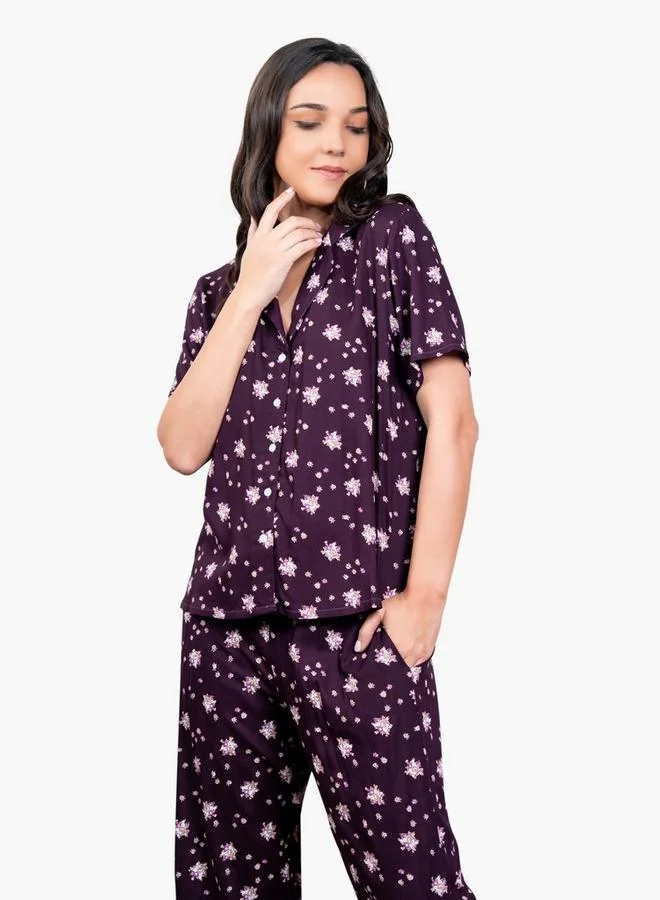 أدريا طقم بيجامة بطبعة زهور