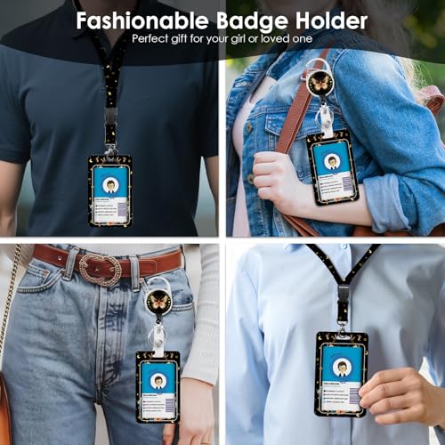 Vorruil Butterfly Flowers Lanyards ID Badge Women Gifts, Moon ID Badge Holder with Retractable Reel Clip and Keychain, Vertical Identity Badge Cover Case Protector for Teacher Nurse - Image 5