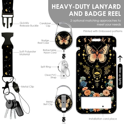 Vorruil Butterfly Flowers Lanyards ID Badge Women Gifts, Moon ID Badge Holder with Retractable Reel Clip and Keychain, Vertical Identity Badge Cover Case Protector for Teacher Nurse - Image 3