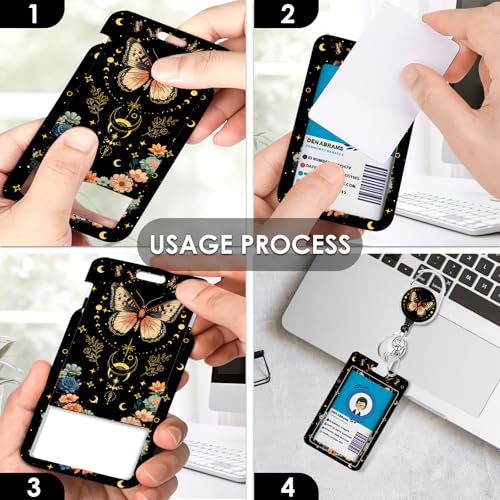 Vorruil Butterfly Flowers Lanyards ID Badge Women Gifts, Moon ID Badge Holder with Retractable Reel Clip and Keychain, Vertical Identity Badge Cover Case Protector for Teacher Nurse - Image 4