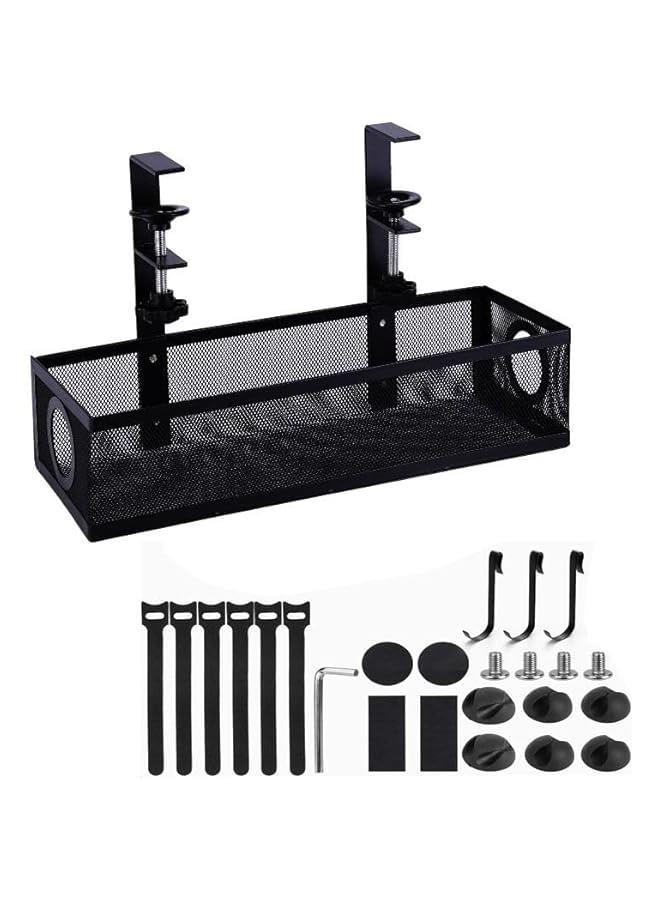 MIXDE Under Desk Cable Management Tray, No Drill Steel Desk Cord Organizers Box Wire Management Tray Cable Management Rack with Clamp for Office Home (Black)  - Image 1
