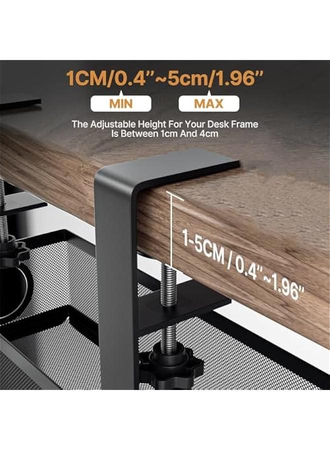 MIXDE Under Desk Cable Management Tray, No Drill Steel Desk Cord Organizers Box Wire Management Tray Cable Management Rack with Clamp for Office Home (Black)  - Image 3