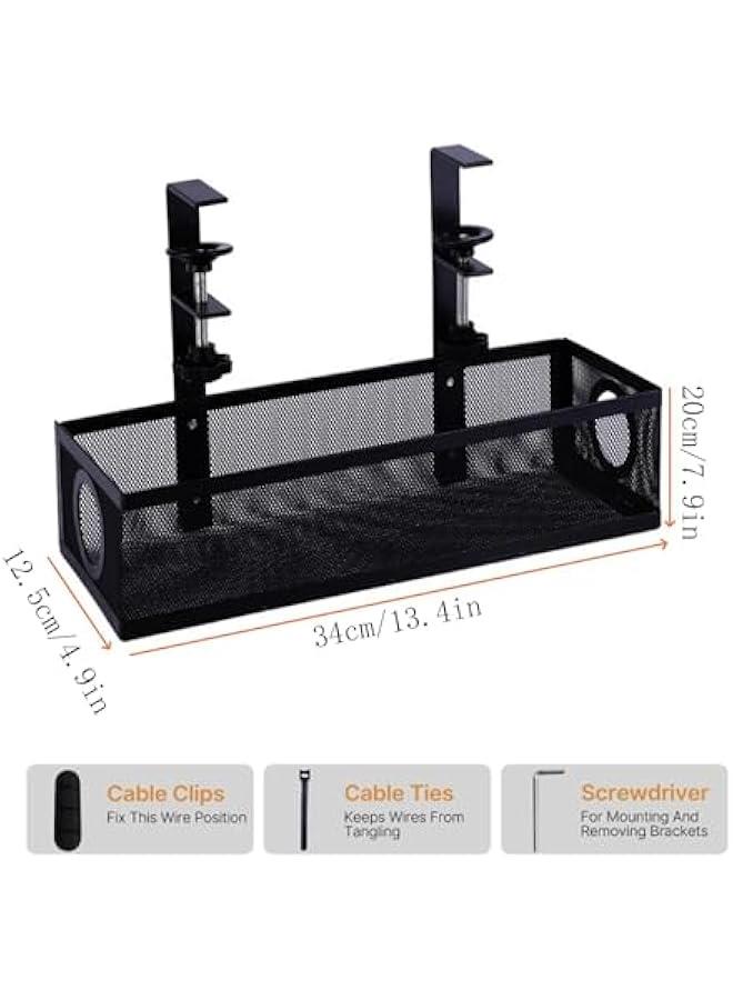 MIXDE Under Desk Cable Management Tray, No Drill Steel Desk Cord Organizers Box Wire Management Tray Cable Management Rack with Clamp for Office Home (Black)  - Image 4