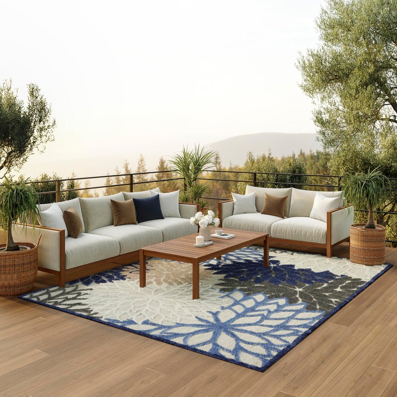 Nourison Home Aloha Indoor/Outdoor Blue/Multicolor 6' x 9' Area Rug, Easy Cleaning, Non Shedding, Bed Room, Living Room, Dining Room, Deck, Backyard, Patio (6x9) - Image 1