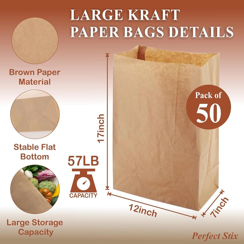 Perfect Stix 52lb Kraft Brown Paper Shopping Bags- Pack of 50ct - Image 2