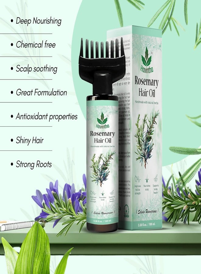 Havintha Organic Rosemary Hair Oil for Hair Growth, Reduced Hair Fall & Dandruff Control | Natural Scalp Care for Men & Women | Nourishes, Strengthens & Revitalizes Hair | Suitable for All Hair Types (100 ml) - Image 3