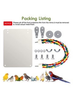 BWOGUE BWOGUE 7 Inch Bird Mirror with Rope Perch Cockatiel Mirror for Cage Bird Toys Swing Parrot Cage Toys for Parakeet Cockatoo Cockatiel Conure Lovebirds Finch Canaries  - Image 3