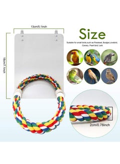 BWOGUE BWOGUE 7 Inch Bird Mirror with Rope Perch Cockatiel Mirror for Cage Bird Toys Swing Parrot Cage Toys for Parakeet Cockatoo Cockatiel Conure Lovebirds Finch Canaries  - Image 2