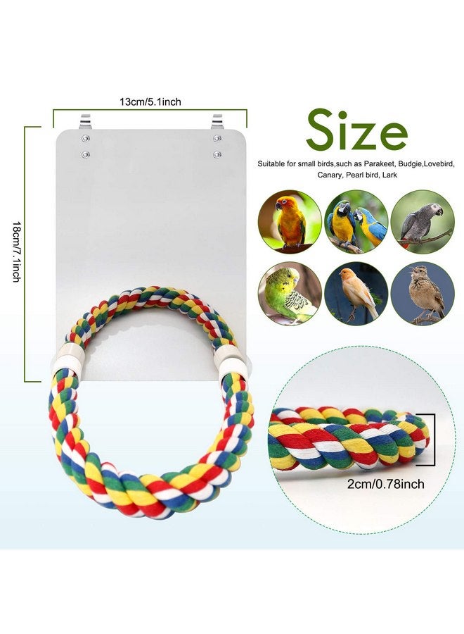 مرآة الطيور BWOGUE مقاس 7 بوصات مع حبل ومرآة الكوكتيل للعب في القفص وألعاب قفص الببغاء المتأرجحة للببغاوات والكوكاتو والكوكتيل والكونيور وطيور الحب والعصافير والكناري - Image 2