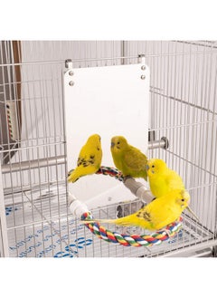 BWOGUE BWOGUE 7 Inch Bird Mirror with Rope Perch Cockatiel Mirror for Cage Bird Toys Swing Parrot Cage Toys for Parakeet Cockatoo Cockatiel Conure Lovebirds Finch Canaries  - Image 5