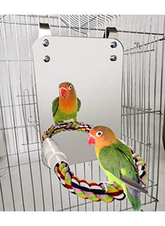BWOGUE BWOGUE 7 Inch Bird Mirror with Rope Perch Cockatiel Mirror for Cage Bird Toys Swing Parrot Cage Toys for Parakeet Cockatoo Cockatiel Conure Lovebirds Finch Canaries  - Image 1