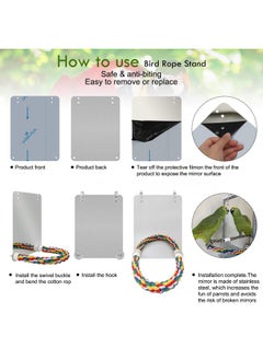 BWOGUE BWOGUE 7 Inch Bird Mirror with Rope Perch Cockatiel Mirror for Cage Bird Toys Swing Parrot Cage Toys for Parakeet Cockatoo Cockatiel Conure Lovebirds Finch Canaries  - Image 4