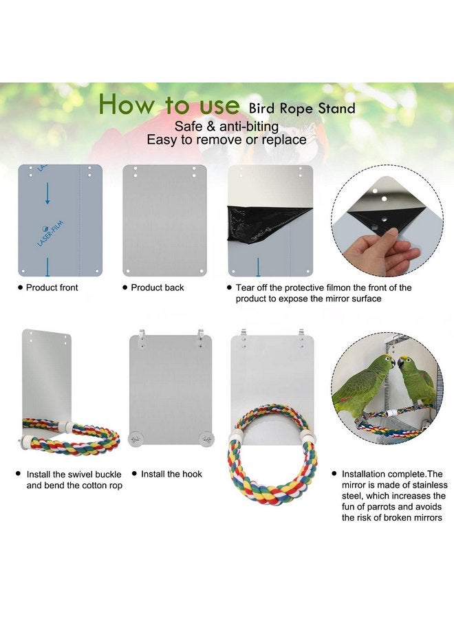 مرآة الطيور BWOGUE مقاس 7 بوصات مع حبل ومرآة الكوكتيل للعب في القفص وألعاب قفص الببغاء المتأرجحة للببغاوات والكوكاتو والكوكتيل والكونيور وطيور الحب والعصافير والكناري - Image 4
