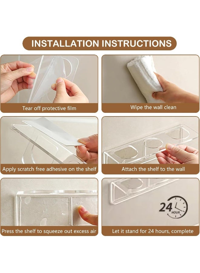 TPGP حامل أدوات الشعر الأكريليكي المثبت على الحائط TPGP مع لاصق - منظم فرشاة الشعر والمشط بـ 3 فتحات للحمام - يناسب أدوات التسخين بقطر 1.34-1.57 إنش - شفاف - Image 2