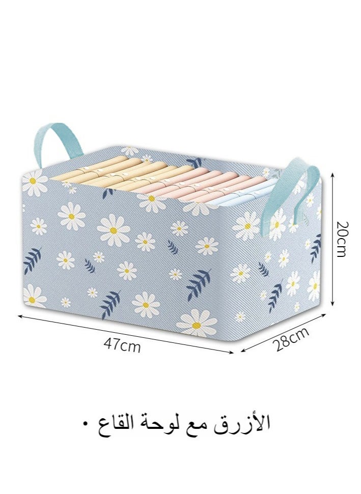 شو وو 3 عبوات من منظمات الملابس، صندوق تخزين قابل للطي مع مقبض لتنظيم الألعاب والملابس والمكتب، 47*28*20 سم، أزرق  - Image 5