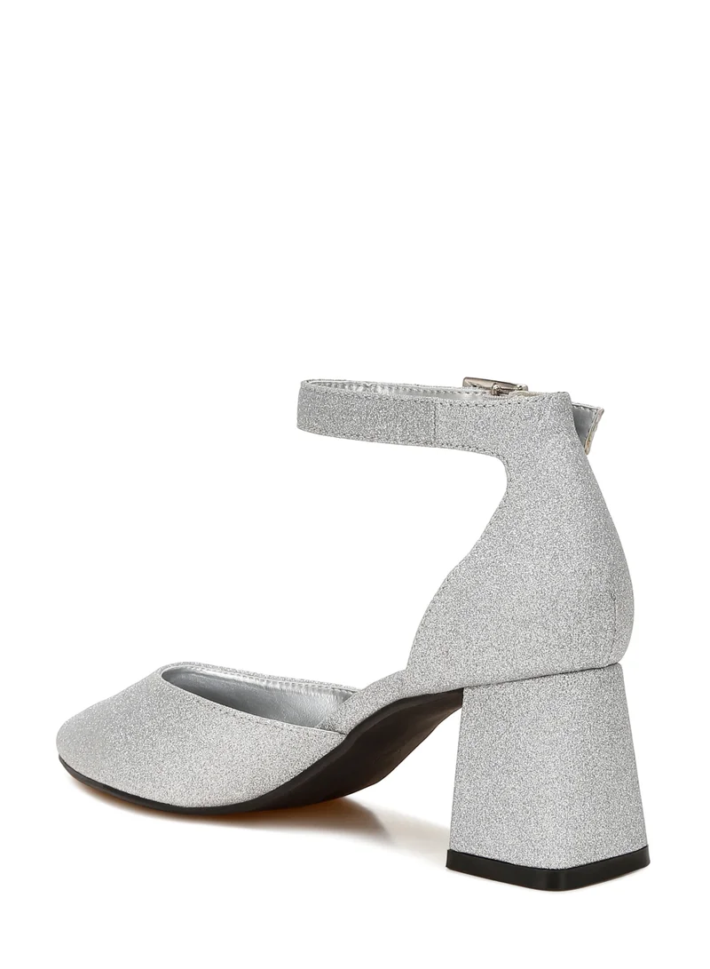 London Rag Glitter Block Heel Sandals in Silver