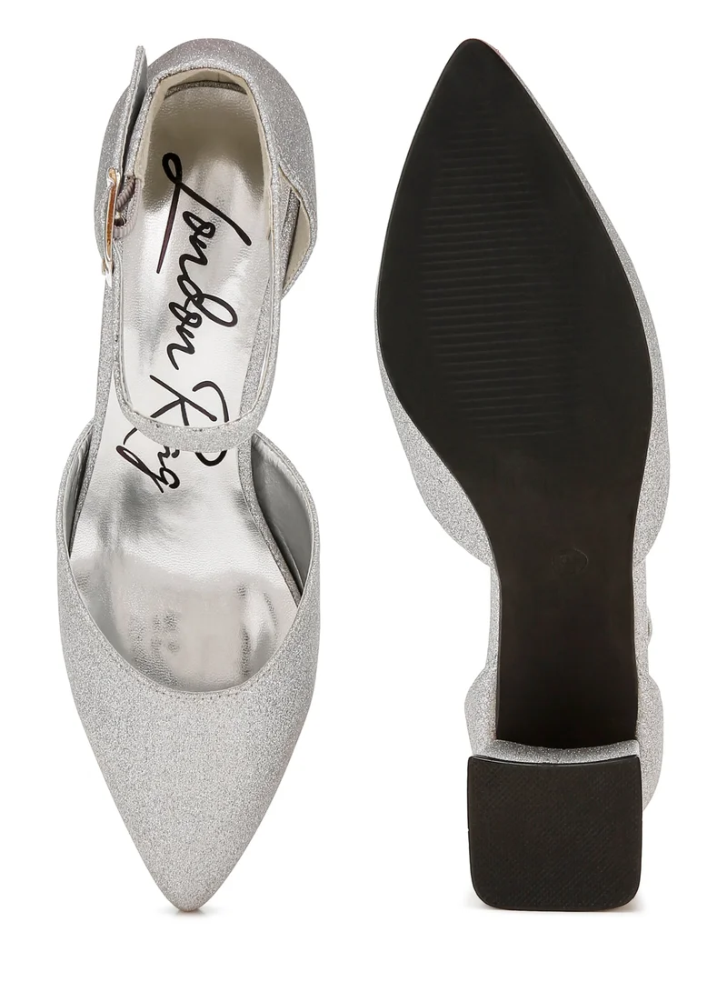 London Rag Glitter Block Heel Sandals in Silver