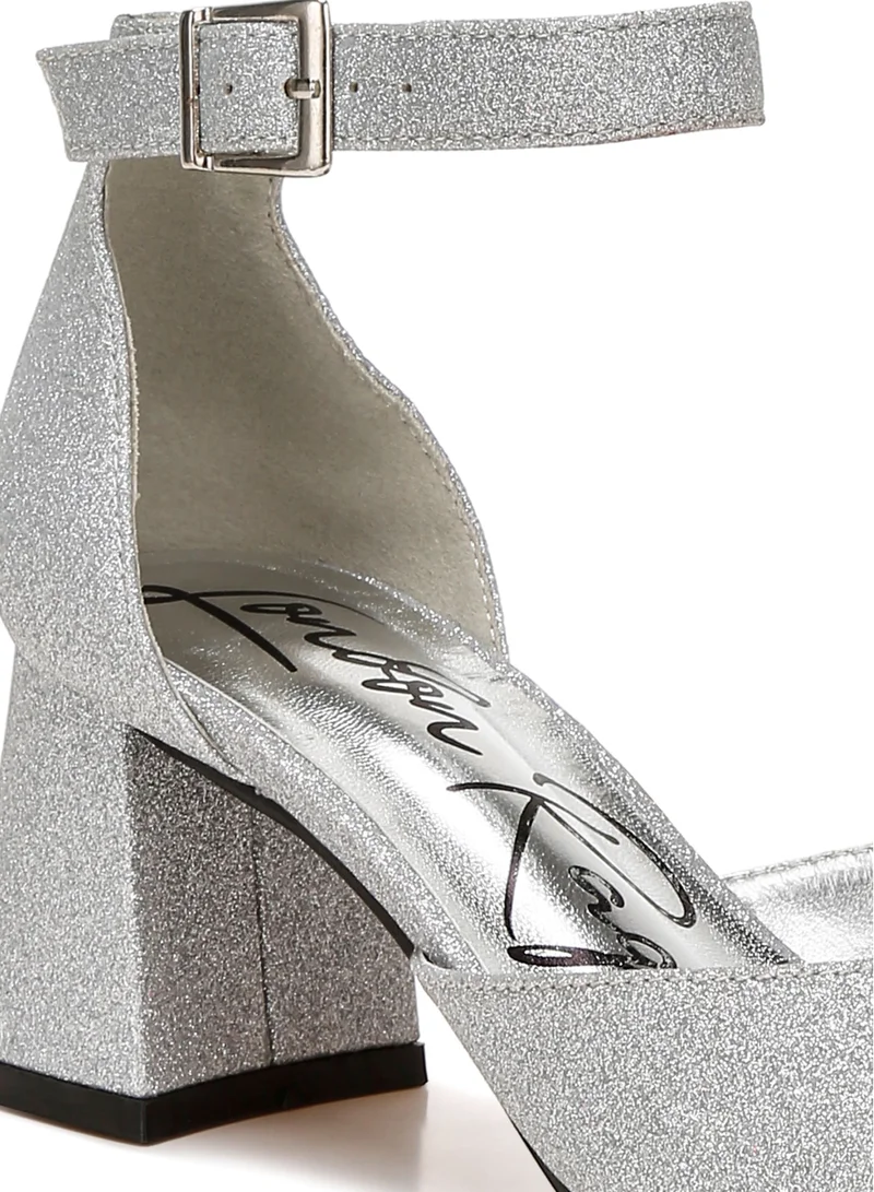 London Rag Glitter Block Heel Sandals in Silver