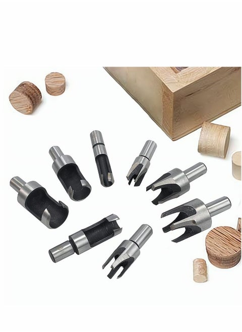 Wood Plug Cutters, 8 Pcs Wood Plug Cutter Drill Bit Set, 5/8" 1/2" 3/8" 1/4" Straight and Tapered Taper Cutting Tool Cork Drill Bit Woodworking Claw Cork Drill Hole Saw Tool for Woodworking