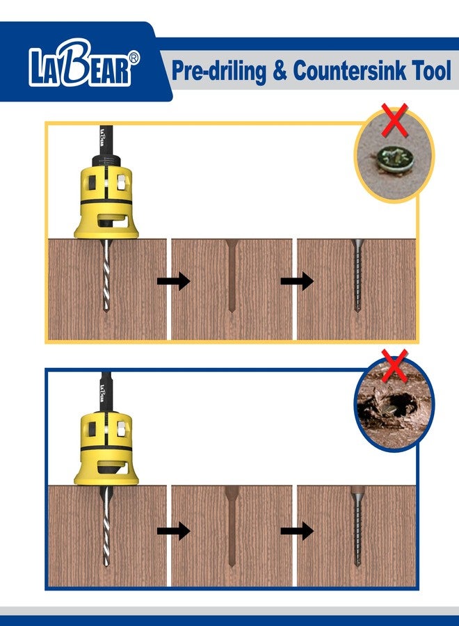 LaBear (#10) Countersink Drill Bits with Replaceable HSS Drill, 1/4" Hex Quick-Change Bits, Adjustable Low Friction Depth - Image 5