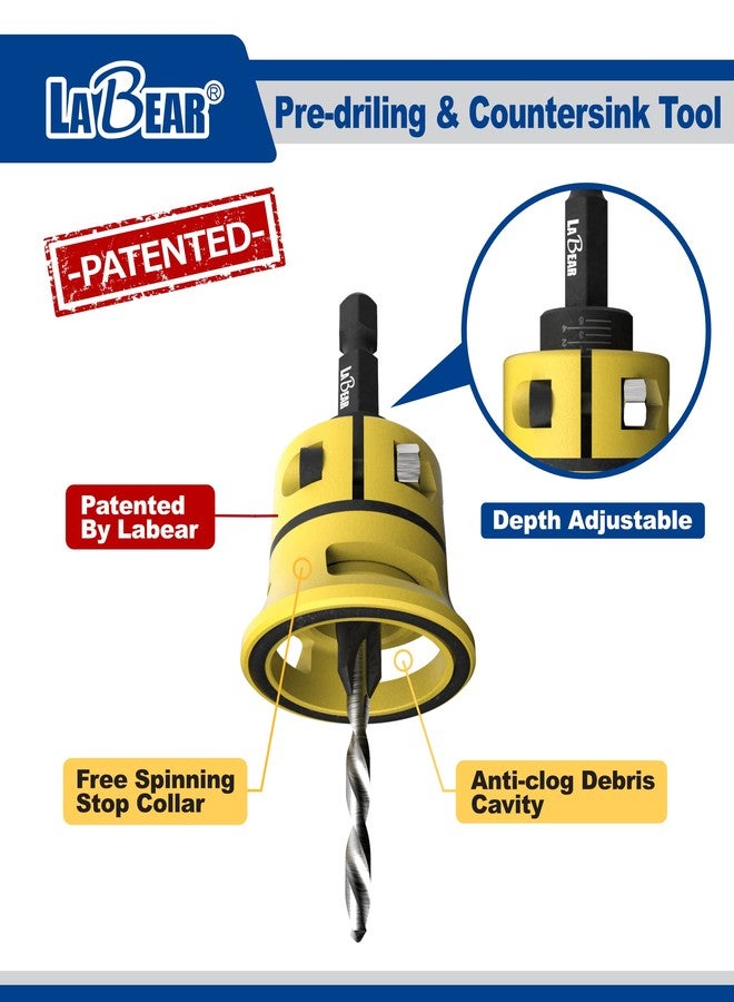 LaBear (#10) Countersink Drill Bits with Replaceable HSS Drill, 1/4" Hex Quick-Change Bits, Adjustable Low Friction Depth - Image 2