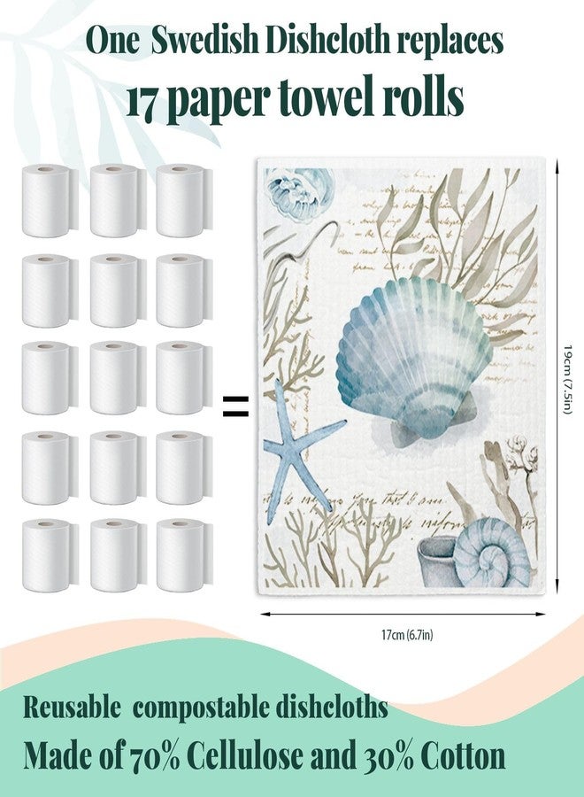 LARTSFRO Beach Swedish Dishcloths for Kitchen, 4 Pack Watercolor Dish Towels for Kitchen, Blue Swedish Dish Cloths, Reusable Paper Towels Washable, Sponge Cloths - Image 2