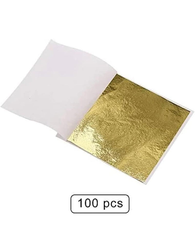 GSWC ورق ذهب 100 ورقة - 8x8 سم ورق فويل ذهبي لامع للتذهيب، الحرف اليدوية، مشاريع الفنون اليدوية، ديكور المنزل، الأعمال الفنية والمزيد | لمسات معدنية سهلة الاستخدام - Image 2