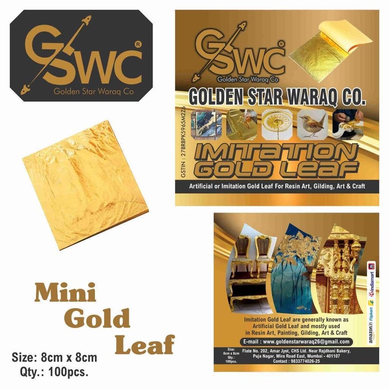 GSWC ورق ذهب 100 ورقة - 8x8 سم ورق فويل ذهبي لامع للتذهيب، الحرف اليدوية، مشاريع الفنون اليدوية، ديكور المنزل، الأعمال الفنية والمزيد | لمسات معدنية سهلة الاستخدام - Image 5