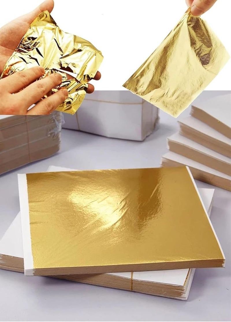 GSWC ورق ذهب 100 ورقة - 8x8 سم ورق فويل ذهبي لامع للتذهيب، الحرف اليدوية، مشاريع الفنون اليدوية، ديكور المنزل، الأعمال الفنية والمزيد | لمسات معدنية سهلة الاستخدام - Image 4