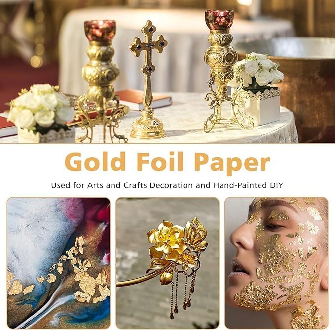 GSWC ورق ذهب 100 ورقة - 8x8 سم ورق فويل ذهبي لامع للتذهيب، الحرف اليدوية، مشاريع الفنون اليدوية، ديكور المنزل، الأعمال الفنية والمزيد | لمسات معدنية سهلة الاستخدام - Image 3