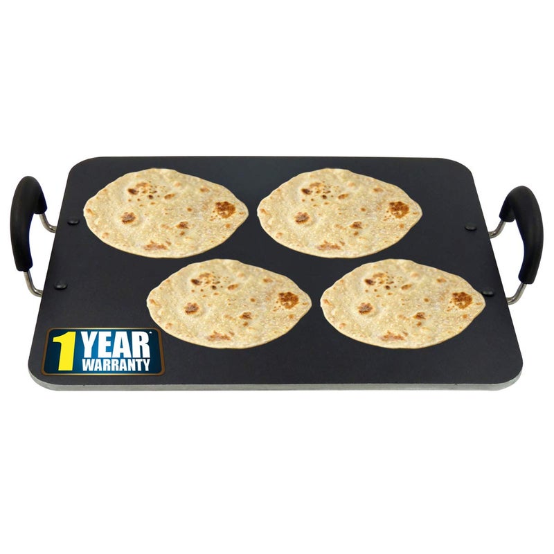 IBELL PT3833 Non Stick Tawa Dosa Roti Chapati Pathiri Tawa Large Rectangular Aluminium Body 38cm x 33cm with 5mm Thickness Black - Image 1